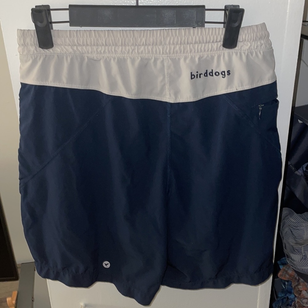Birddog Shorts, 7 in inseam with built in liner.  Navy blue & white